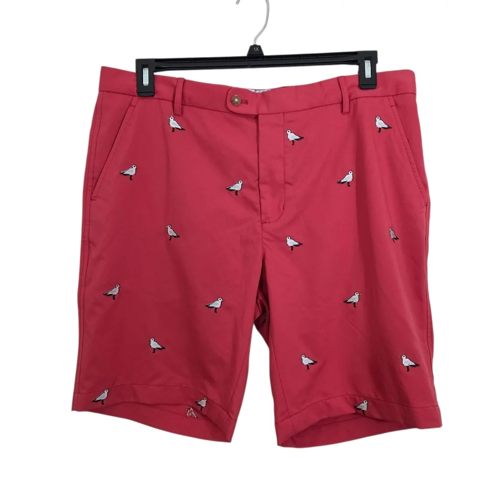 NWOT J. McLaughlin Bradley Shorts Embroidered Bird Print Persimmon Seagull Sz 36